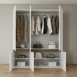 Armadio 180x206h cm 6 ante moderno bianco lucido noce Biancastagno