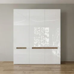 Armadio 180x206h cm 6 ante moderno bianco lucido noce Biancastagno