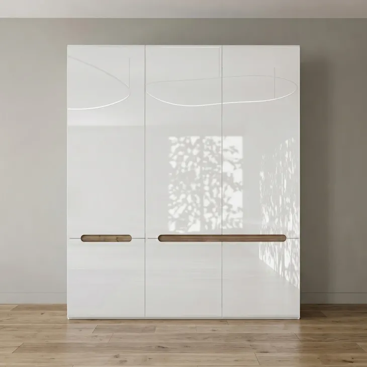 Armadio 180x206h cm 6 ante moderno bianco lucido noce Biancastagno