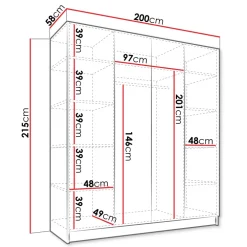 Armadio 200x215h cm 4 ante moderno nero oro Glammy 4
