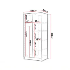 Armadio 100x215h cm 2 ante moderno rovere scuro nero Glammy