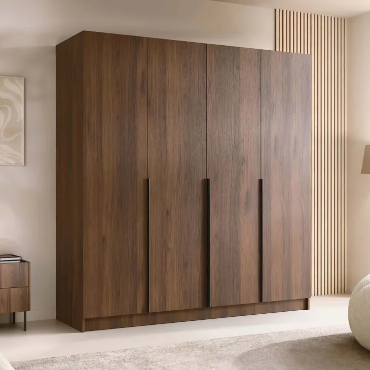 Armadio 200x215h cm 4 ante moderno rovere scuro nero Glammy