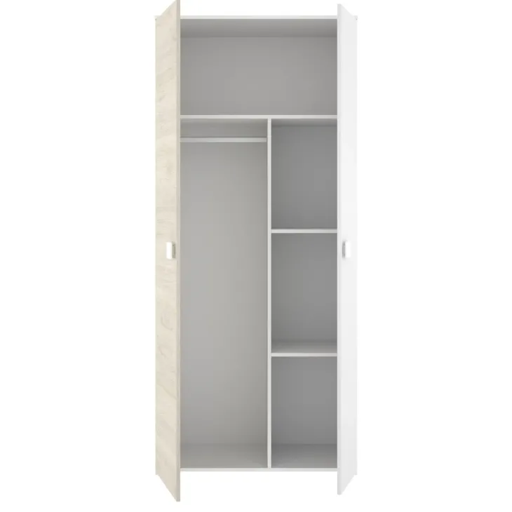 Armadio 90x205h cm 2 ante moderno rovere bianco Cairo