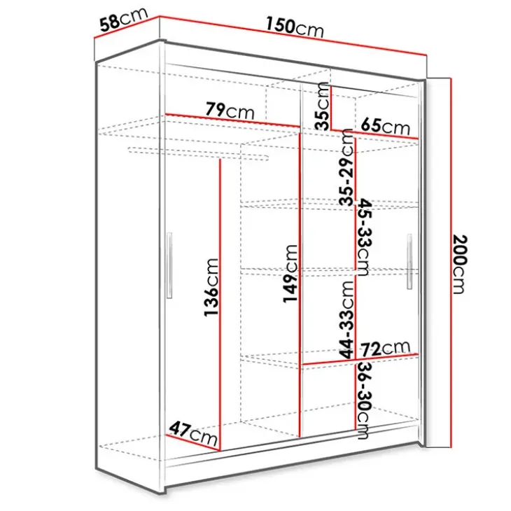 Armadio 150x200h cm 2 ante moderno scorrevoli design rovere Vilma