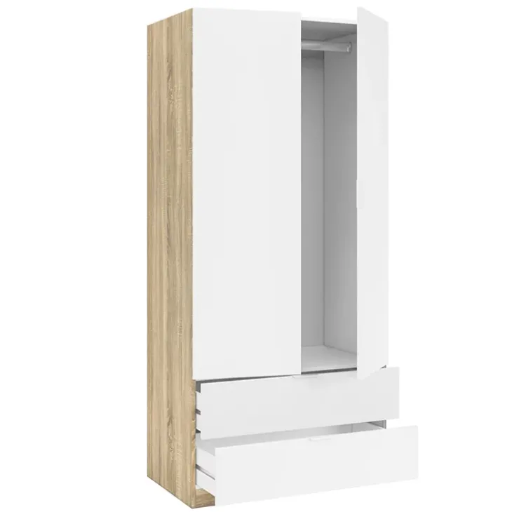 Armadio 82x180h cm 2 ante rovere bianco opaco 2 cassetti Abbey