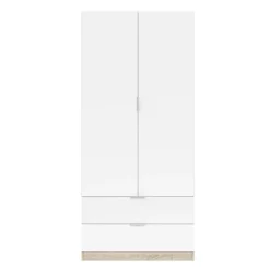 Armadio 82x180h cm 2 ante rovere bianco opaco 2 cassetti Abbey