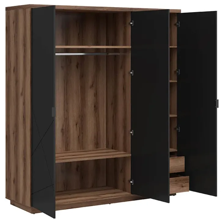 Armadio 180x201h cm 3 ante rovere scuro nero opaco Elin
