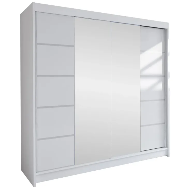 Armadio 180x215h cm 2 ante scorrevoli con specchio centrale bianco opaco Karl