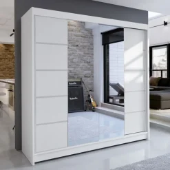 Armadio 180x215h cm 2 ante scorrevoli con specchio centrale bianco opaco Karl