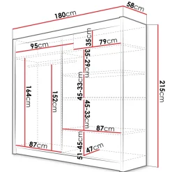 Armadio 180x215h cm 2 ante scorrevoli con specchio centrale bianco opaco Karl