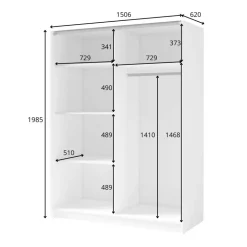 Armadio 150x198h cm 2 ante scorrevoli cannettato con specchio antracite rovere Cannes