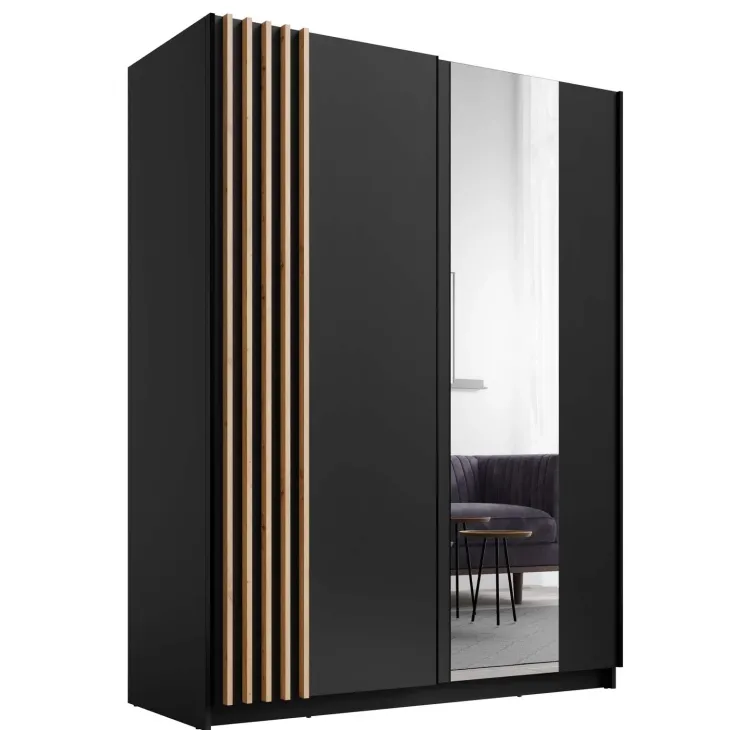 Armadio 150x198h cm 2 ante scorrevoli cannettato con specchio antracite rovere Cannes