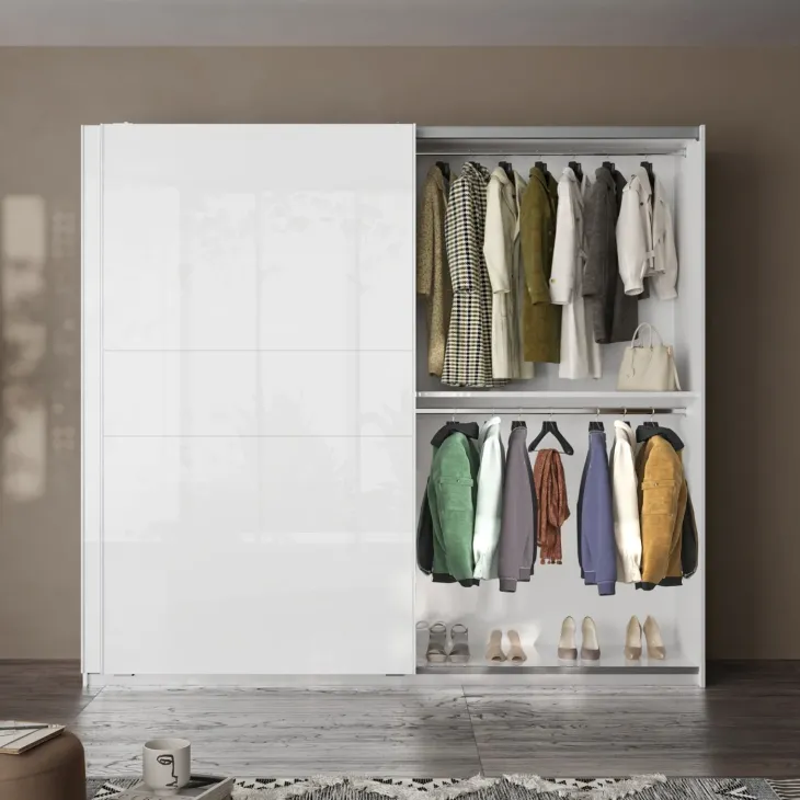 Armadio 257x230h cm 2 ante scorrevoli bianco lucido Clappy