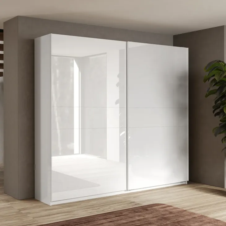 Armadio 257x230h cm 2 ante scorrevoli bianco lucido Clappy