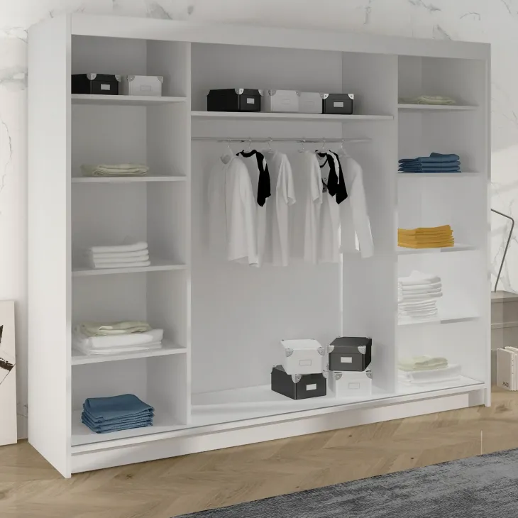 Armadio 200x215h cm 3 ante scorrevoli con specchio bianco opaco Silven