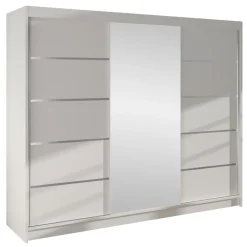 Armadio 200x215h cm 3 ante scorrevoli con specchio bianco opaco Silven