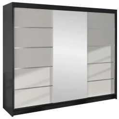 Armadio 200x215h cm 3 ante scorrevoli con specchio nero bianco opaco Silven
