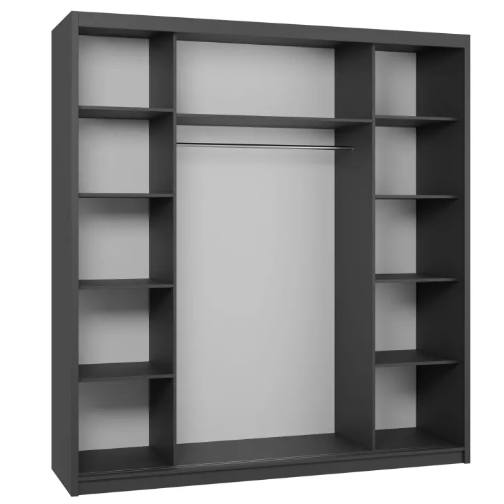 Armadio 200x215h cm 3 ante scorrevoli con specchio nero opaco Silven