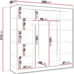 Armadio 200x215h cm 3 ante scorrevoli con specchio rovere nero opaco Silven