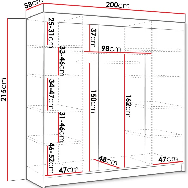 Armadio 200x215h cm 3 ante scorrevoli con specchio rovere sonoma bianco opaco Silven
