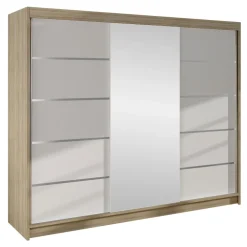 Armadio 200x215h cm 3 ante scorrevoli con specchio rovere sonoma bianco opaco Silven
