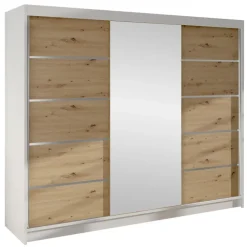 Armadio 200x215h cm 3 ante scorrevoli con specchio bianco opaco rovere Silven