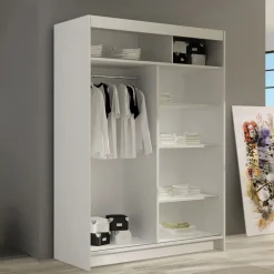Armadio 120x200h cm 2 ante scorrevoli con specchio bianco Tancredi