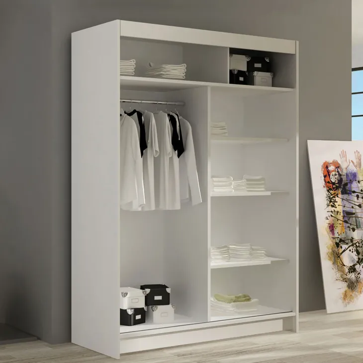 Armadio 120x200h cm 2 ante scorrevoli con specchio bianco Tancredi