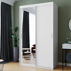 Armadio 120x205h cm 2 ante scorrevoli con specchio bianco Boselia