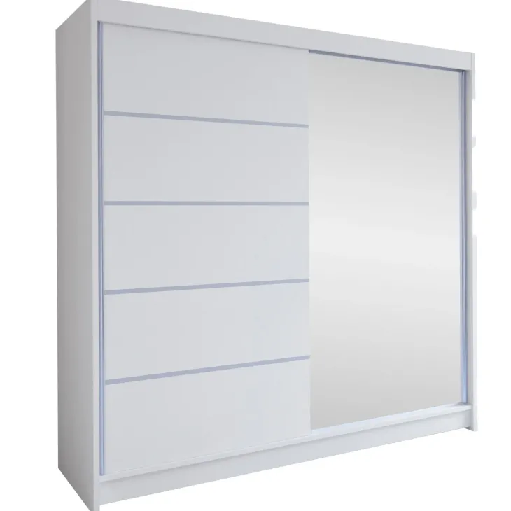 Armadio 180x215h cm 2 ante scorrevoli con specchio laterale bianco opaco Karl