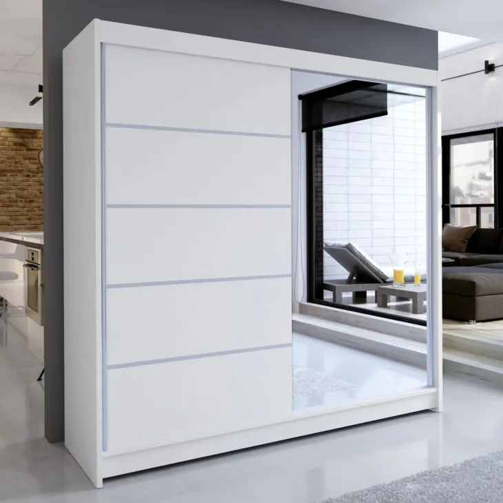 Armadio 180x215h cm 2 ante scorrevoli con specchio laterale bianco opaco Karl