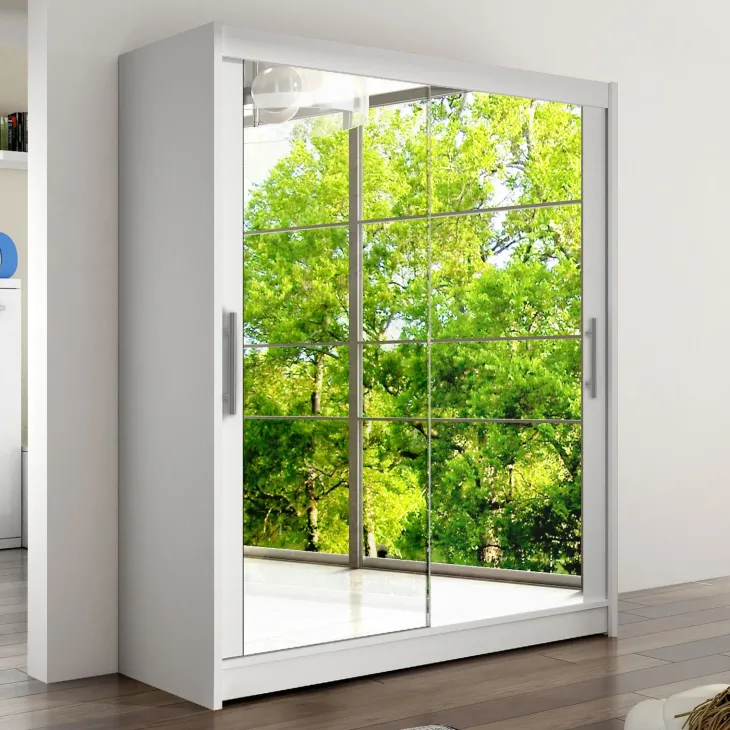 Armadio 150x200h cm 2 ante scorrevoli con specchio bianco Lunysia