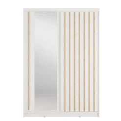 Armadio 155x215h cm 2 ante scorrevoli cannettato con specchio bianco rovere Vance