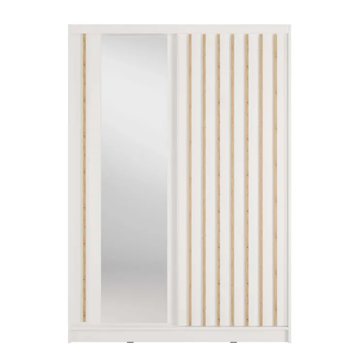 Armadio 155x215h cm 2 ante scorrevoli cannettato con specchio bianco rovere Vance
