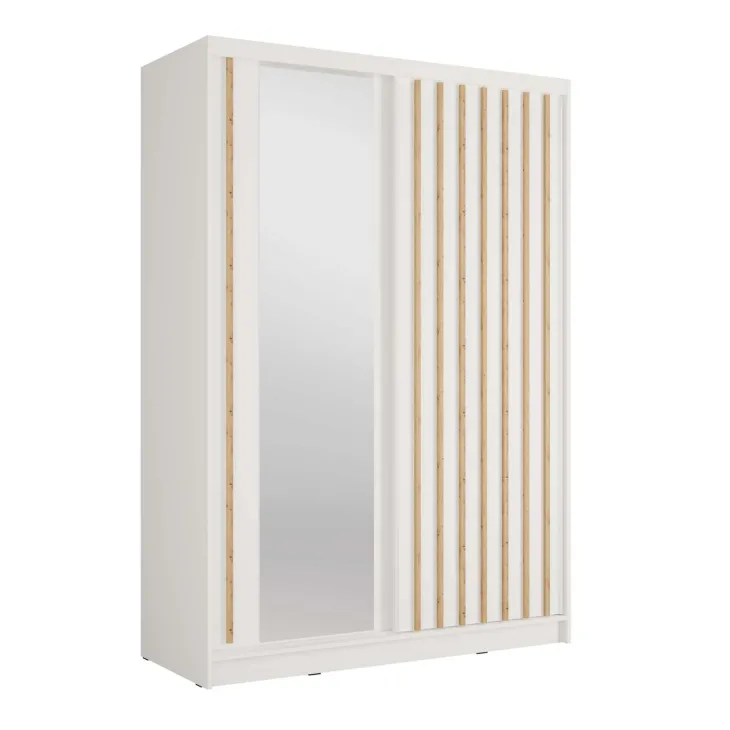 Armadio 155x215h cm 2 ante scorrevoli cannettato con specchio bianco rovere Vance