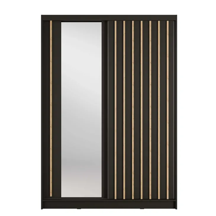 Armadio 155x215h cm 2 ante scorrevoli cannettato con specchio nero rovere Vance