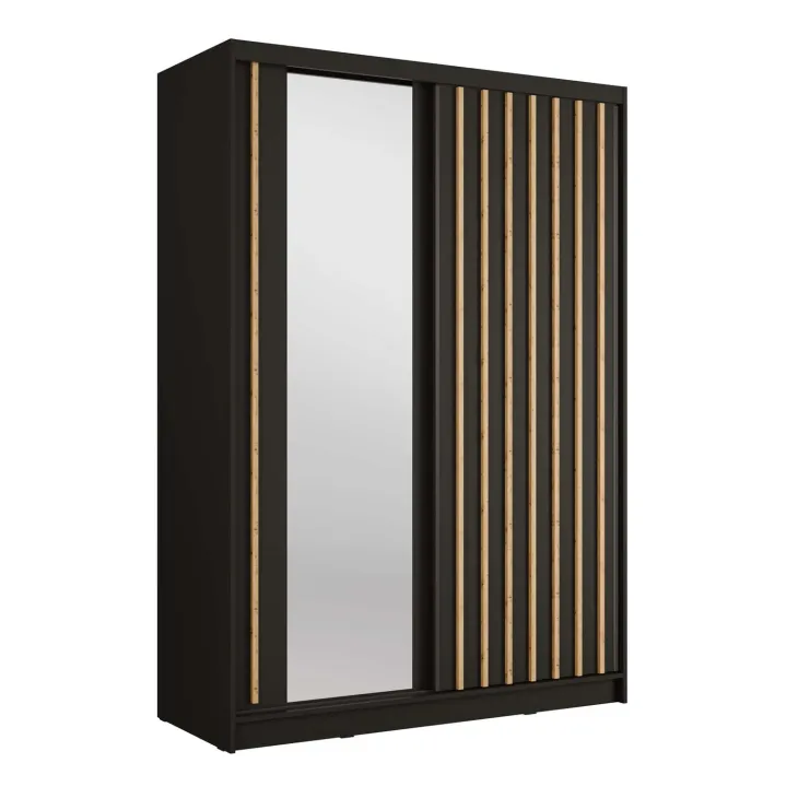 Armadio 155x215h cm 2 ante scorrevoli cannettato con specchio nero rovere Vance