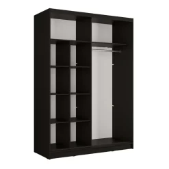 Armadio 155x215h cm 2 ante scorrevoli cannettato con specchio nero rovere Vance