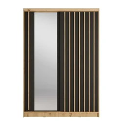 Armadio 155x215h cm 2 ante scorrevoli cannettato con specchio rovere nero Vance