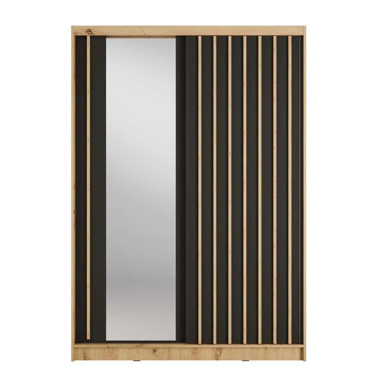 Armadio 155x215h cm 2 ante scorrevoli cannettato con specchio rovere nero Vance