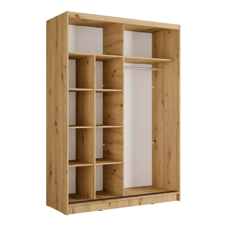 Armadio 155x215h cm 2 ante scorrevoli cannettato con specchio rovere nero Vance