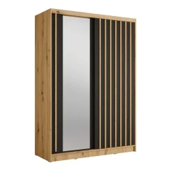 Armadio 155x215h cm 2 ante scorrevoli cannettato con specchio rovere nero Vance