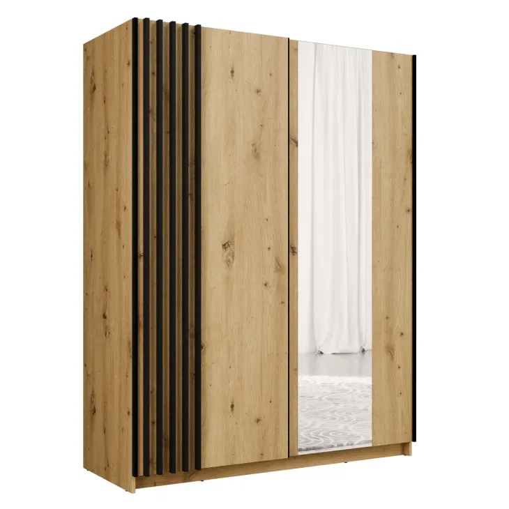 Armadio 150x198h cm 2 ante scorrevoli cannettato con specchio rovere antracite Cannes
