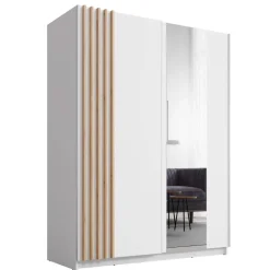 Armadio 150x198h cm 2 ante scorrevoli cannettato con specchio bianco rovere Cannes