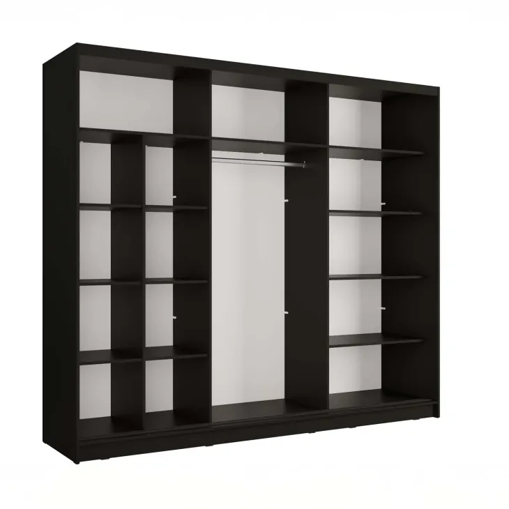 Armadio 248x215h cm 3 ante scorrevoli cannettato con specchio nero rovere Vance