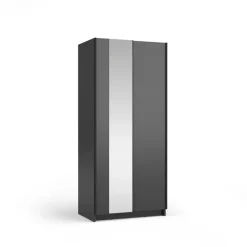 Armadio 80x182h cm 2 ante scorrevoli con specchio nero Medora