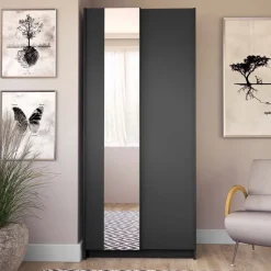 Armadio 80x182h cm 2 ante scorrevoli con specchio nero Medora