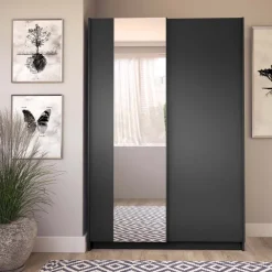 Armadio 120x182h cm 2 ante scorrevoli con specchio nero Medora
