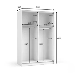 Armadio 80x182h cm 2 ante scorrevoli con specchio bianco Medora