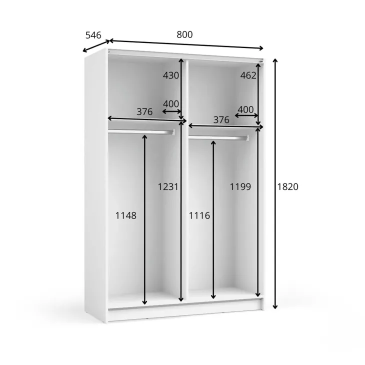 Armadio 80x182h cm 2 ante scorrevoli con specchio bianco Medora